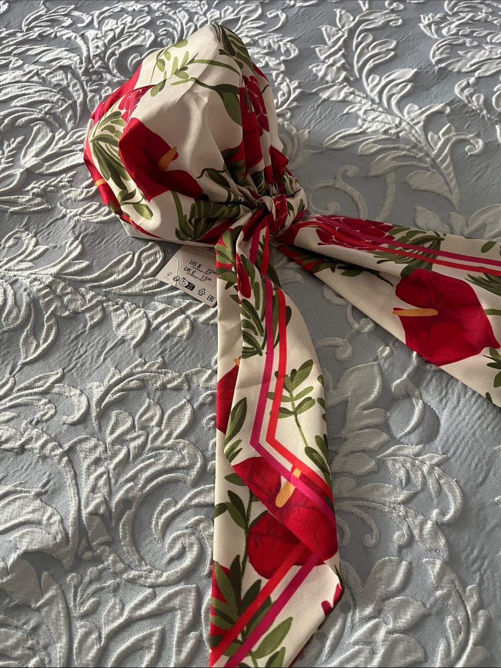 Zara- Hair scarf- Floral Red and Cream